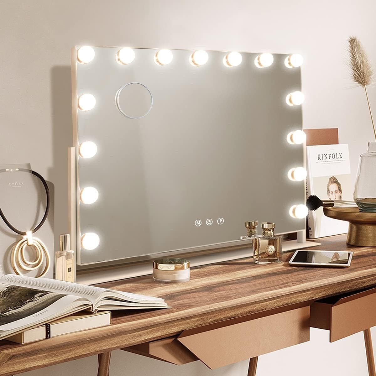 Hollywood Vanity Mirror LED Lights 15 Bulbs 360 Rotate Makeup Mirror 10X Mag