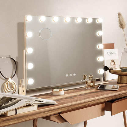 Hollywood Vanity Mirror LED Lights 15 Bulbs 360 Rotate Makeup Mirror 10X Mag