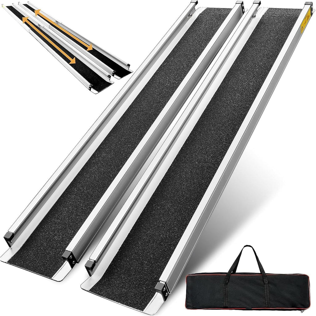 2PCS 7FT Telescopic Wheelchair Ramps Portable Adjustable 272KG Heavy Duty
