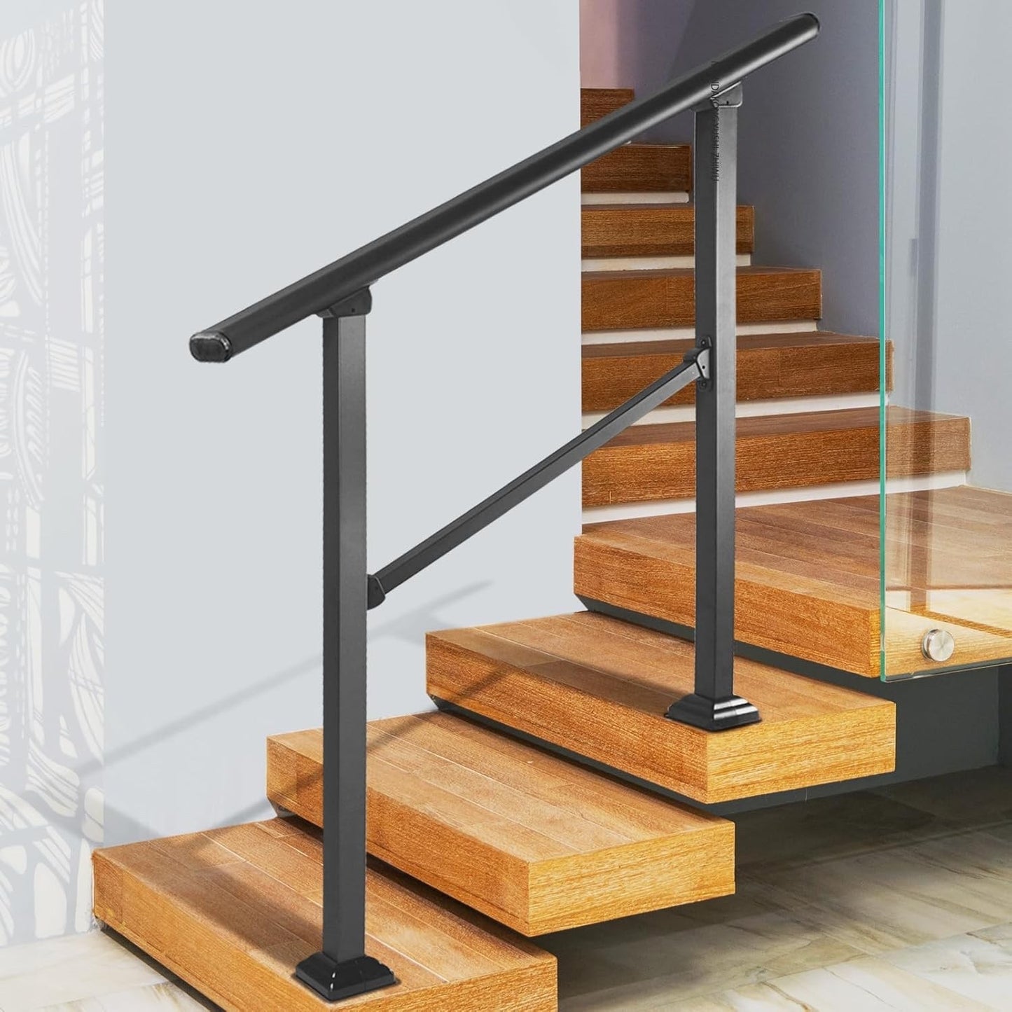 Stair Handrail Outdoor Aluminium 0-3 Step Railing Wall Mount Black