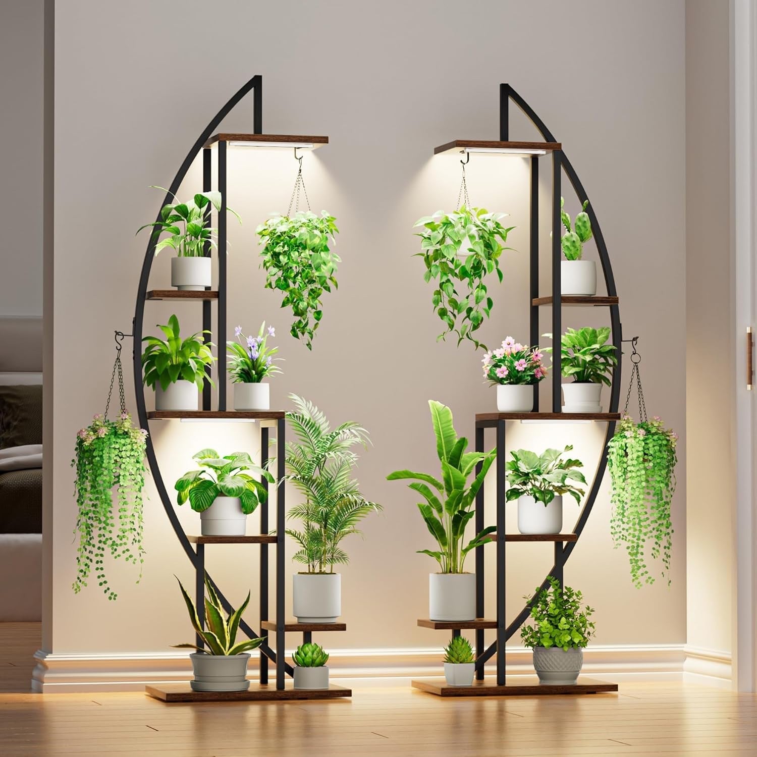 BACEKOLL Plant Stand Indoor with Grow Lights, 6 Tiered Tall Plant Shelf, Metal P