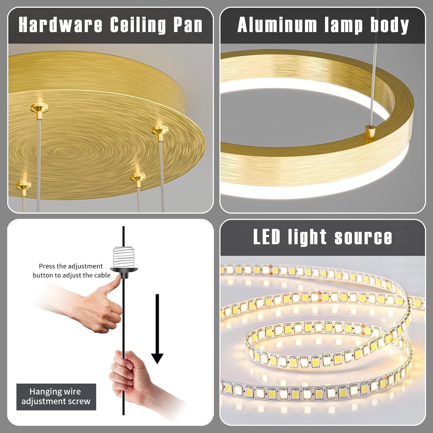4 Ring LED Pendant Light 40+60+80+100cm Gold Dimmable 3000-6500K Kitchen Island