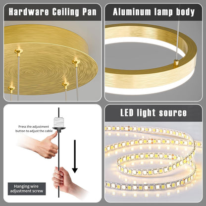 4 Ring LED Pendant Light 40+60+80+100cm Gold Dimmable 3000-6500K Kitchen Island