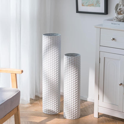 Tall Floor Vase Set 2 White Metal 70cm 55cm Honeycomb Modern Pampas Grass Decor