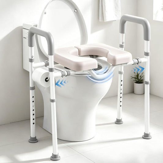 Raised Toilet Seat Riser with Handles Adjustable Height Width Padded Elderly WC