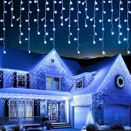 240 LED Icicle Christmas Lights Outdoor Cool White Timer 240V Mains