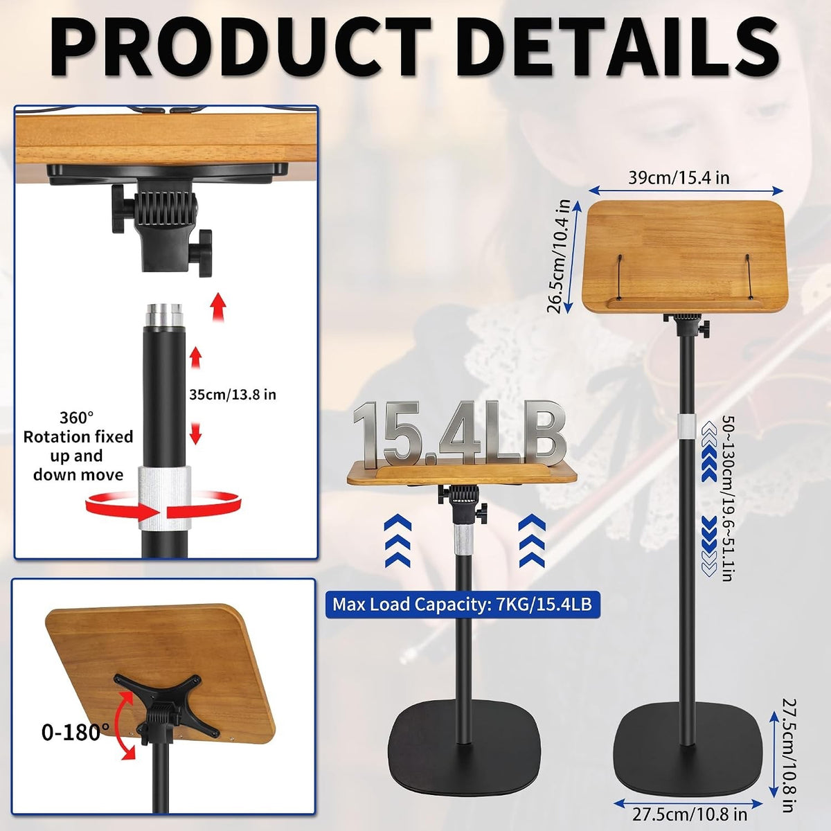 Book Reading Stand Adjustable 50-130cm Foldable Laptop Tablet Music Holder Black