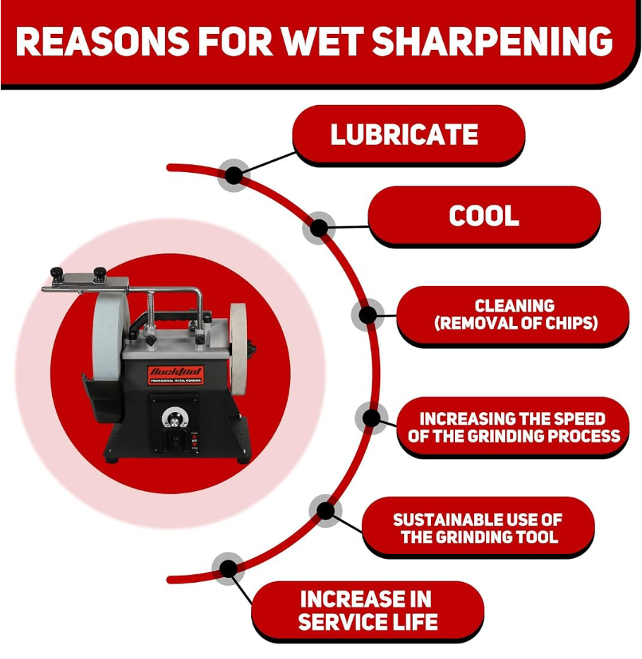 Wet Dry Bench Sharpener 250mm Variable Speed Water Cooled Grinder 90-160RPM