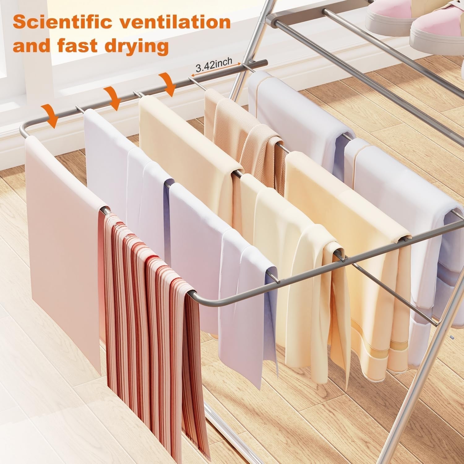 Clothes Airer Drying Rack 33 Rails Foldable Height Adjustable Indoor Outdoor
