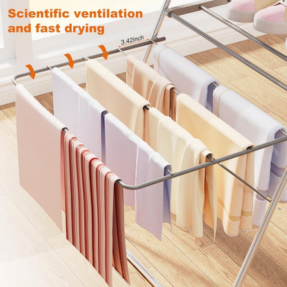Clothes Airer Drying Rack 33 Rails Foldable Height Adjustable Indoor Outdoor