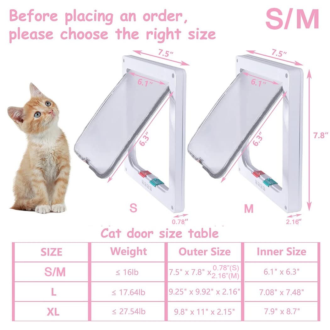 Small Cat Door 19 * 20 * 2cm 4 Way Locking Cat Flap Door Silent White