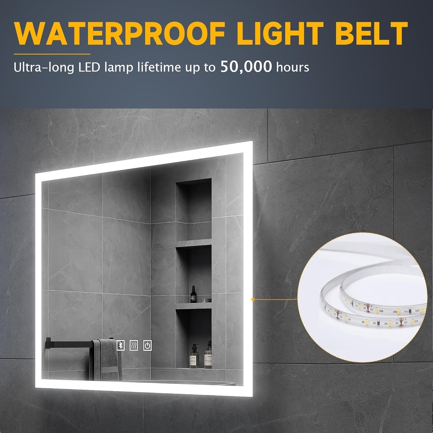 LED Bathroom Mirror 600x500mm Bluetooth Shaver Socket Demister Wall Mount