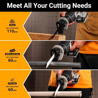 20V Cordless Reciprocating Saw Kit 2.0Ah Battery 2 Blades LED 3200SPM Wood