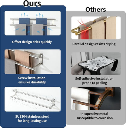 Towel Rail Double Bathroom Holder 70cm Brushed Stainless Steel Wall Mounted Rack
