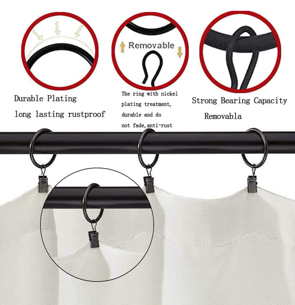 Curtain Rings Meiyaa 20 Pieces Black Metal Drapery Hanging Rings with Clips