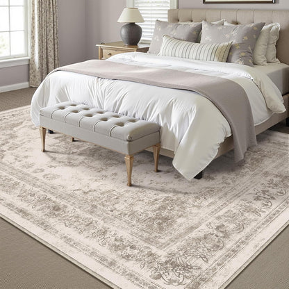 Vintage Beige Rug Washable Non Slip 300x400cm Living Room Bedroom Carpet Mat