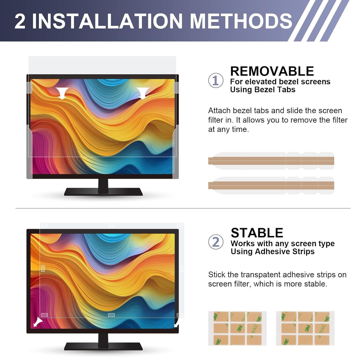 Monitor Screen Protector 24 Inch 2 Pack Blue Light Filter Anti Glare 531x298mm