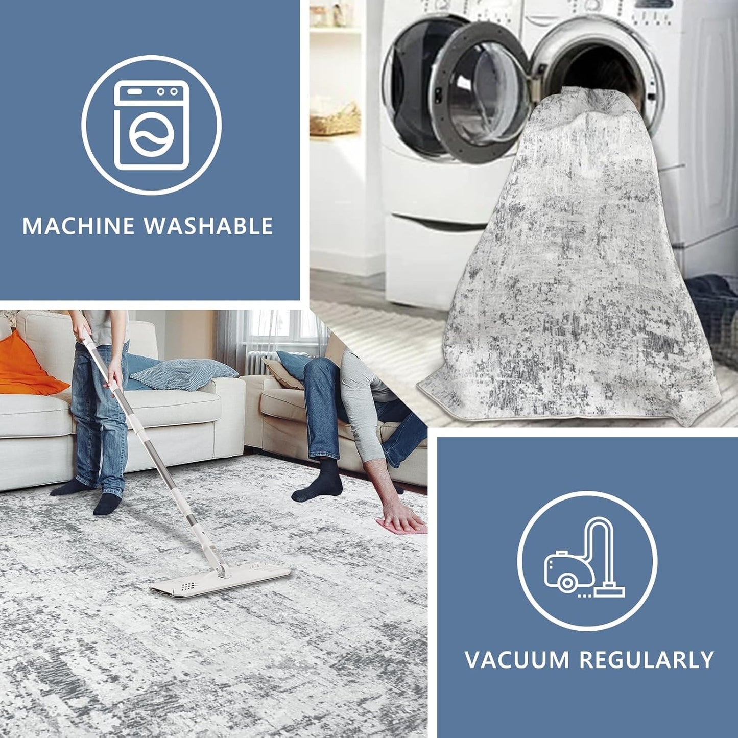 Large Area Rug Carpet 240x340cm Grey Abstract Washable Non Slip Faux Wool Modern