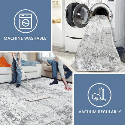 Large Area Rug Carpet 240x340cm Grey Abstract Washable Non Slip Faux Wool Modern