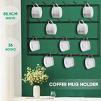 Wall Mounted Mug Holder 4 Tier Wrought Iron Coffee Cup Rack Black