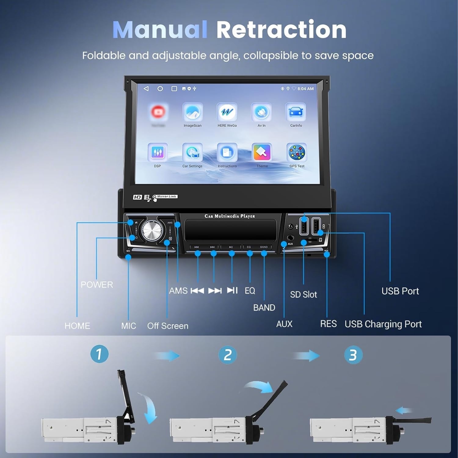Single Din Stereo 7 Inch Android 15 CarPlay Android Auto GPS Bluetooth 2G 64G