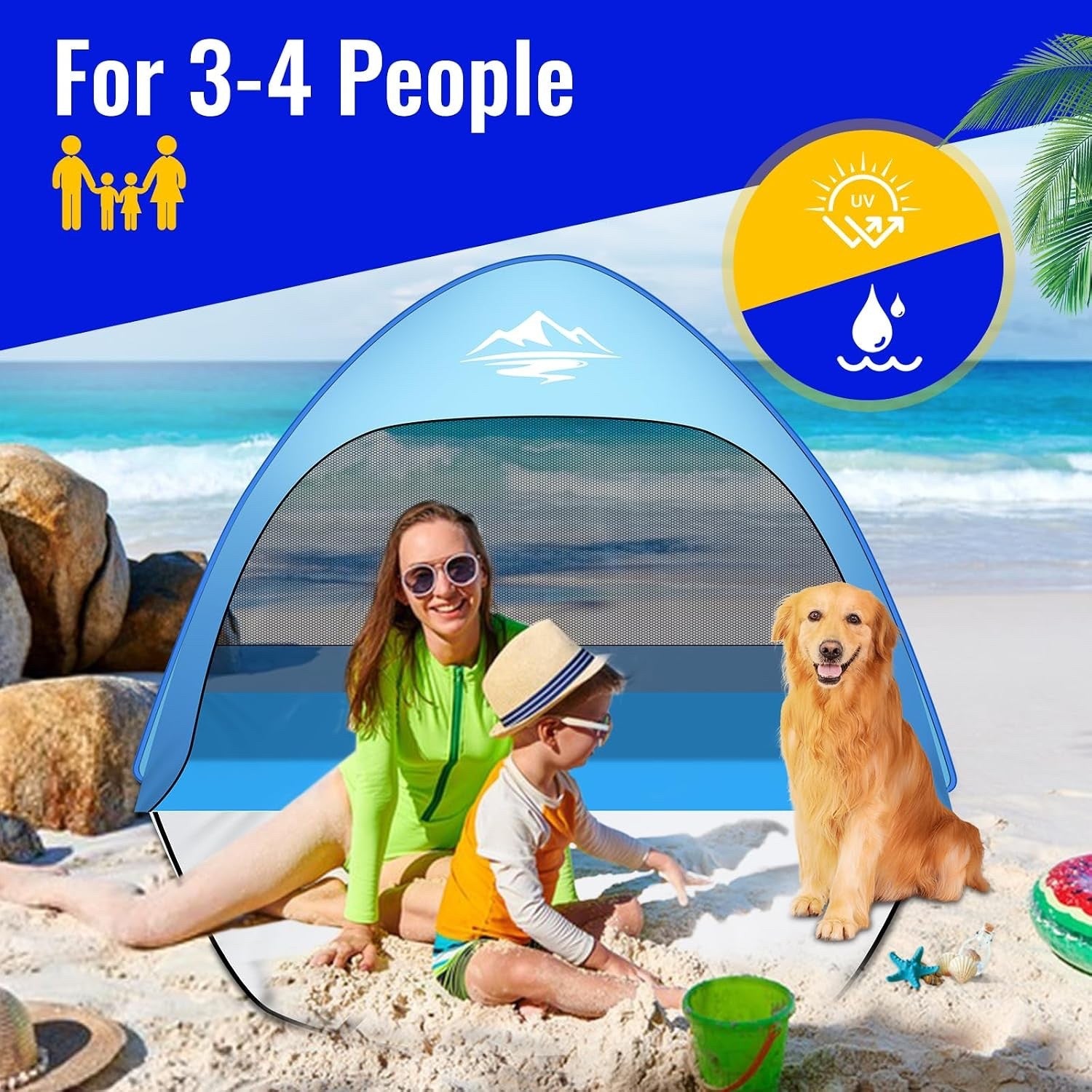 Beach Tent Sun Shelter Pop Up UV Protection Automatic Instant Lightweight 3-4P