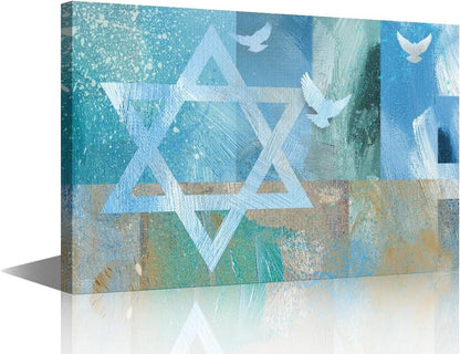 Star David Wall Art Canvas 36x24in Framed Three Doves Jewish Home Decor Print