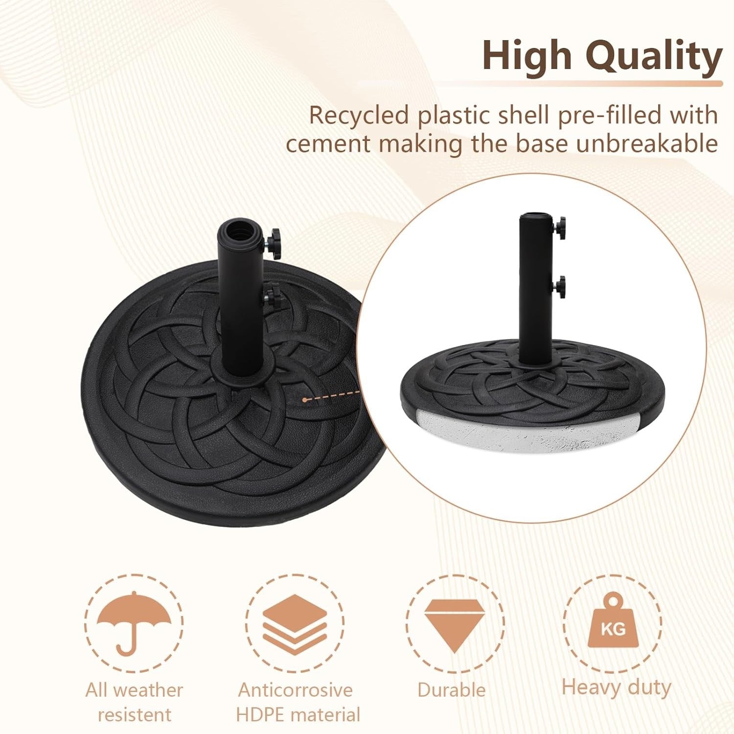 Garden Parasol Base Stand 12kg Heavy Duty Round Black Patio Umbrella Holder