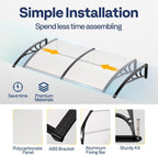 40x120in Polycarbonate Door Window Awning Canopy Clear Panel Black Bracket