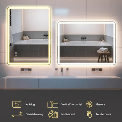 LED Bathroom Vanity Mirror 500x700mm 3 Colour Dimmable Anti Fog Touch Control