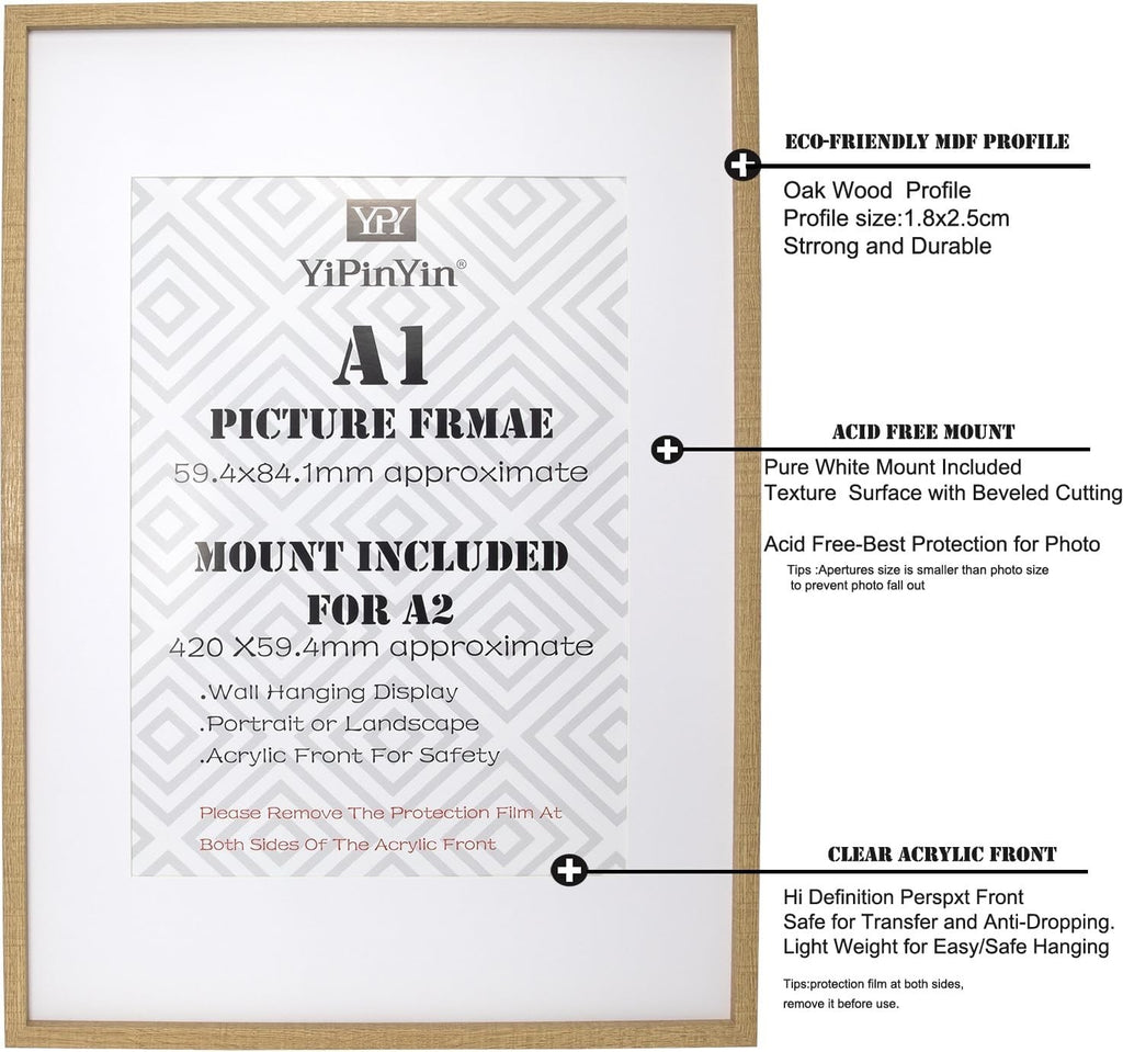 A1 Wooden Picture Frames Set of 3 w A2 Mount Wood Effect Wall Hanging