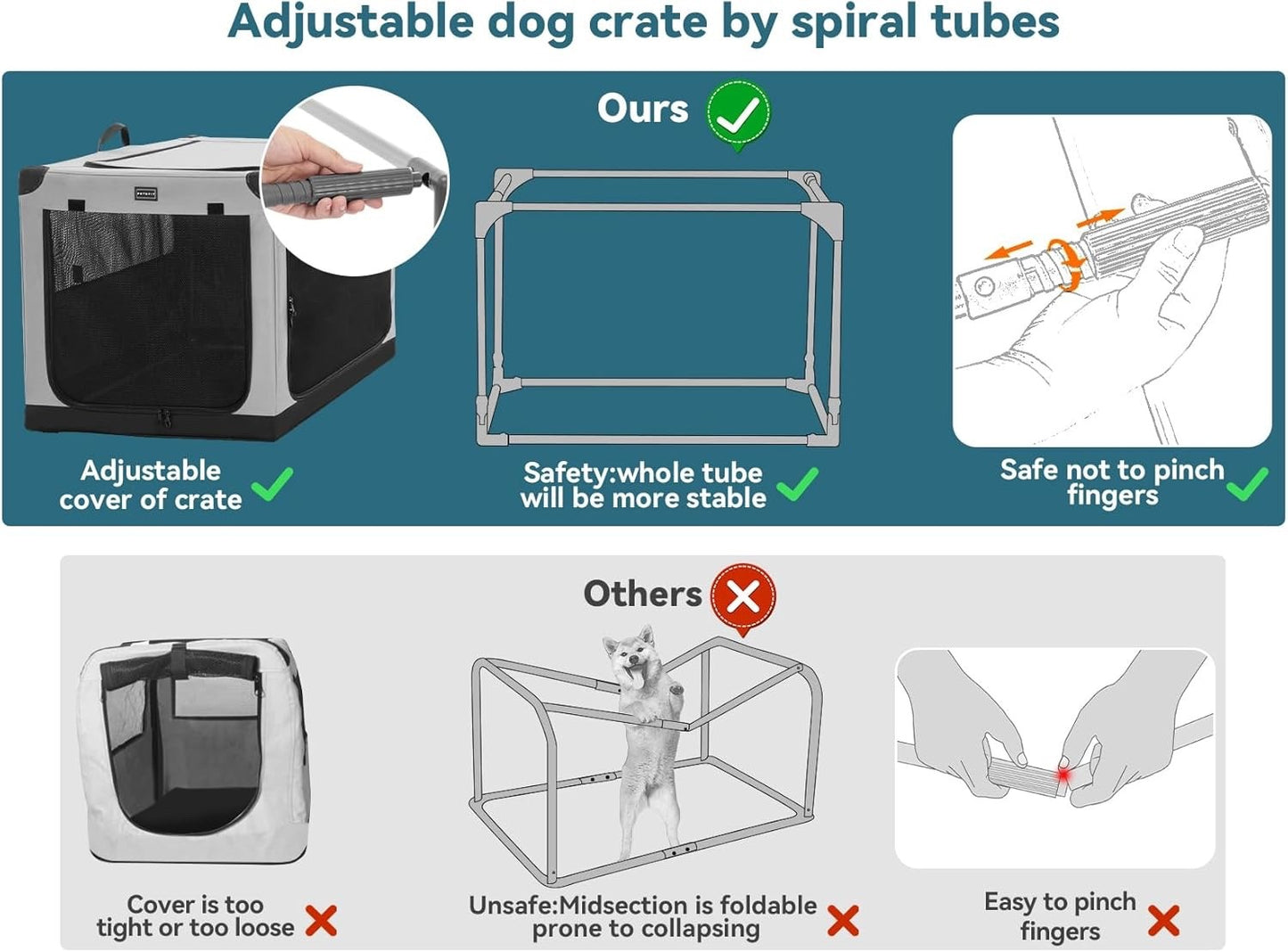 Dog Crate Foldable Travel Pet Cage Medium Soft 76x50x49cm 3 Door Grey Fabric