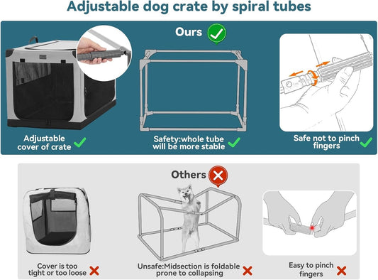 Dog Crate Foldable Travel Pet Cage Medium Soft 76x50x49cm 3 Door Grey Fabric