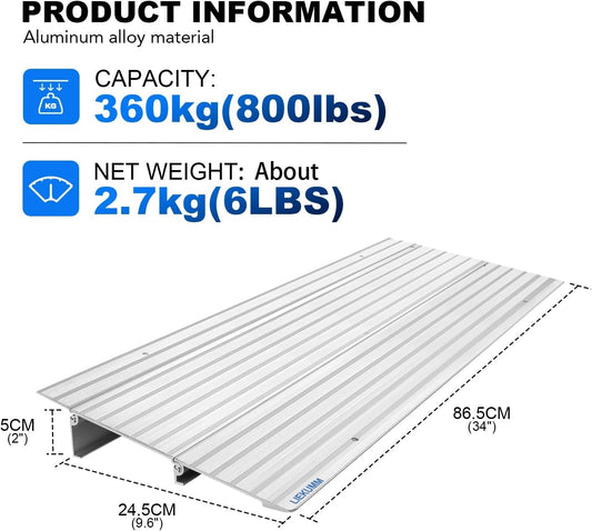 Wheelchair Ramp Mobility Scooter Threshold Aluminium 5cm 360kg Non Slip Silver