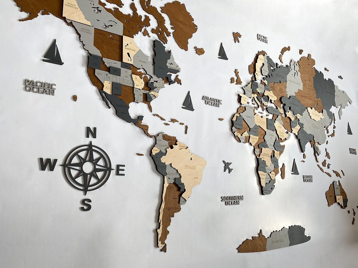 Wooden World Map Wall Art 3D Large 160x85cm Multicolour Travel Decor Birch