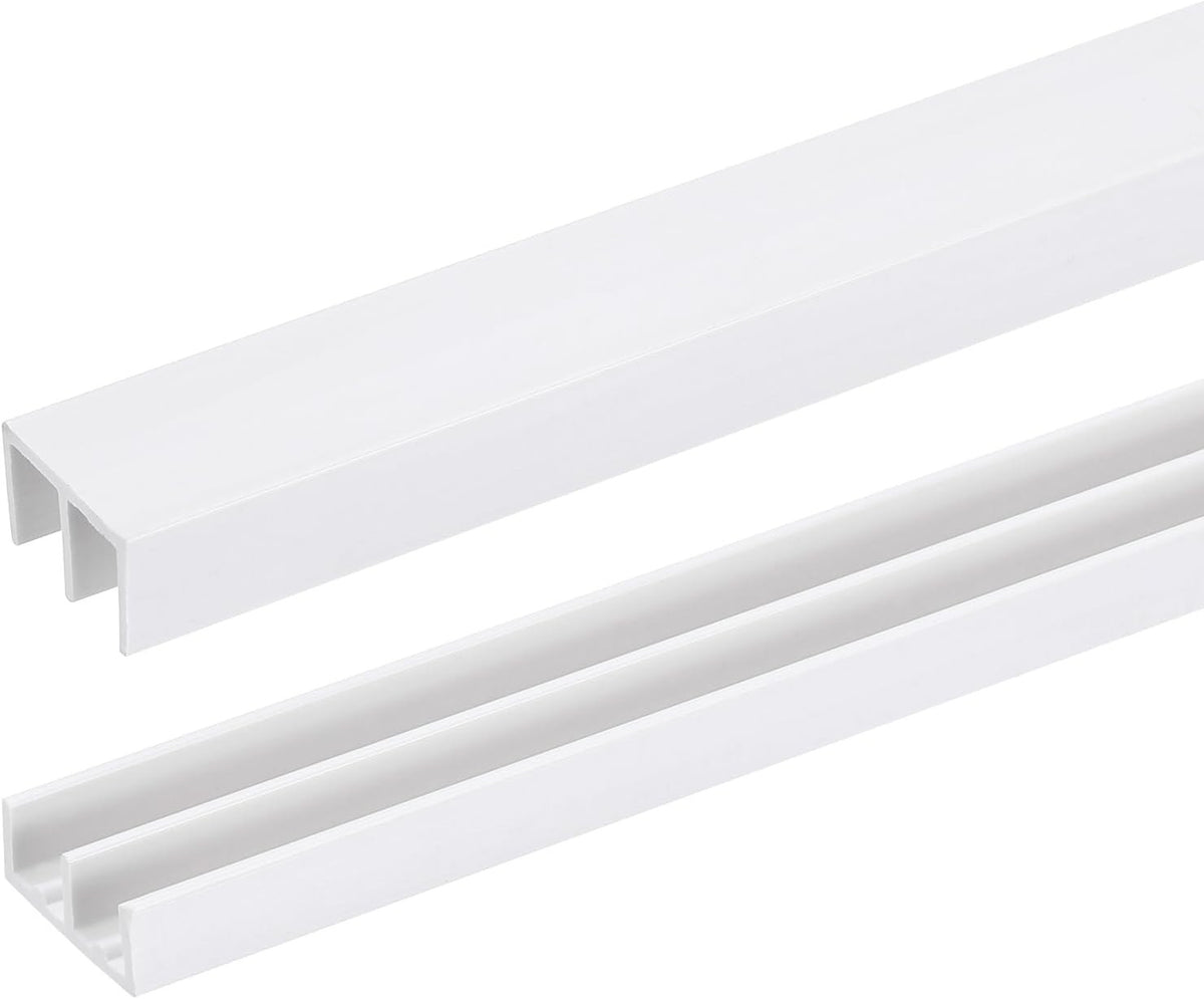 Sliding Door Track Rails 3Ft White Plastic 1/4" Glass Cabinet Panels 2 Sets