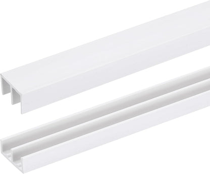 Sliding Door Track Rails 3Ft White Plastic 1/4" Glass Cabinet Panels 2 Sets