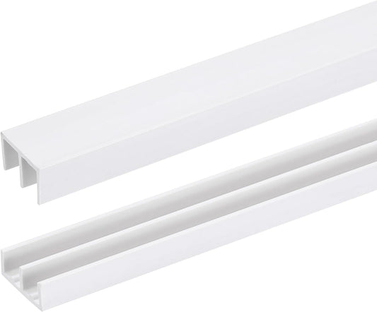 Sliding Door Track Rails 3Ft White Plastic 1/4" Glass Cabinet Panels 2 Sets