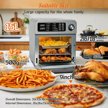 Air Fryer Oven Countertop Electric 15L 1700W 10 in 1 Digital Convection Grill