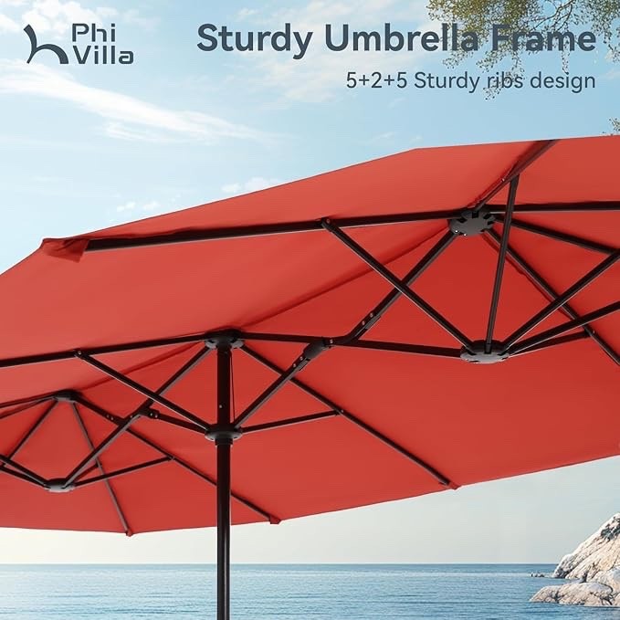Double Garden Parasol Umbrella 2x3.8m Patio Outdoor Waterproof Crank Orange Red