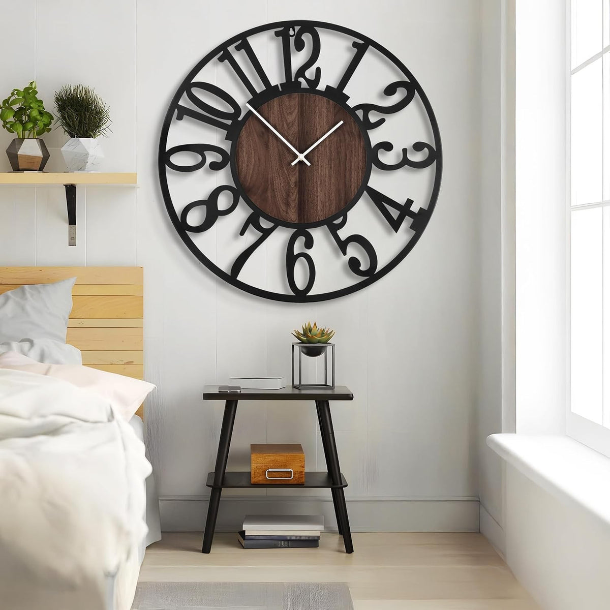 Wall Clock Oversized 40 Inch Metal Wood Arabic Numbers Silent Farmhouse Decor
