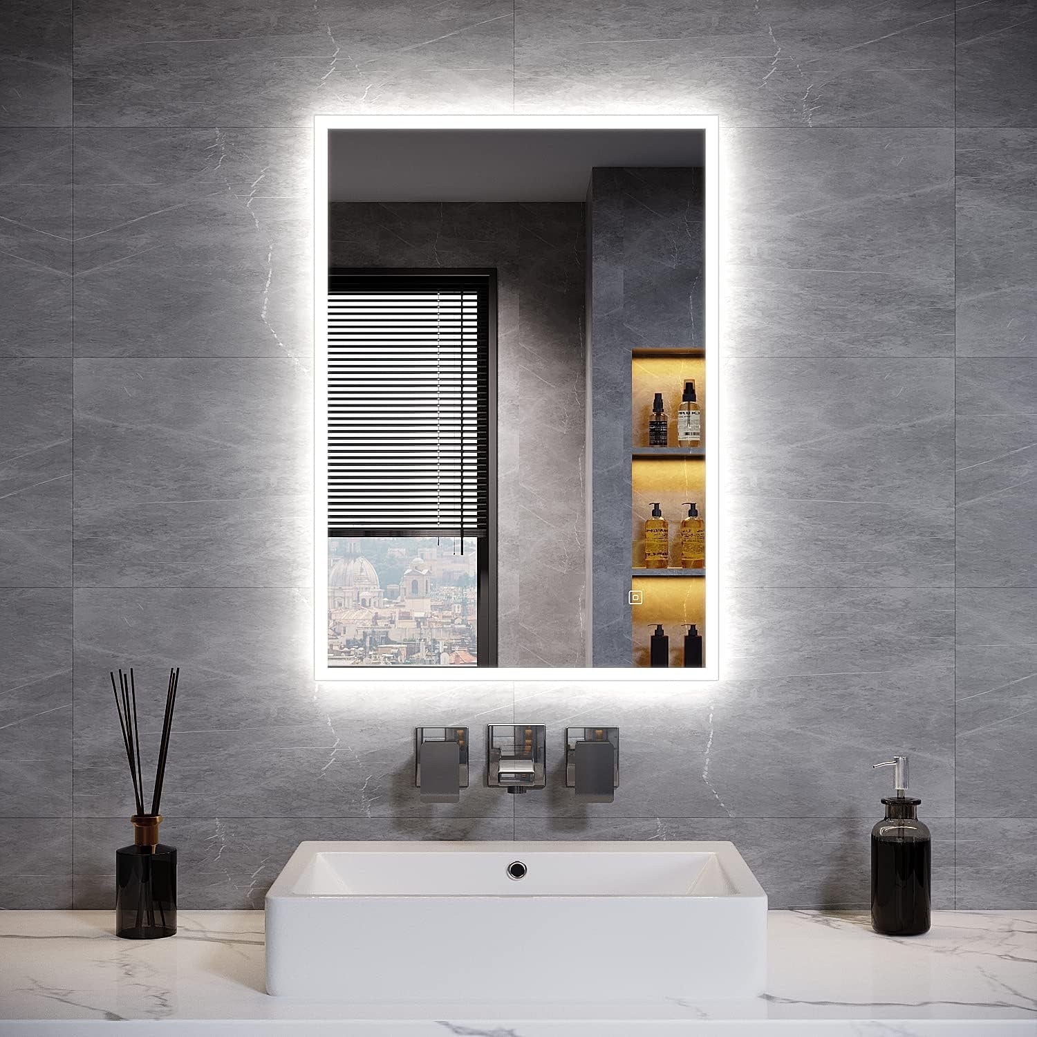 ELEGANT LED Bathroom Mirror 500x700mm Backlit Demister Shaver Socket