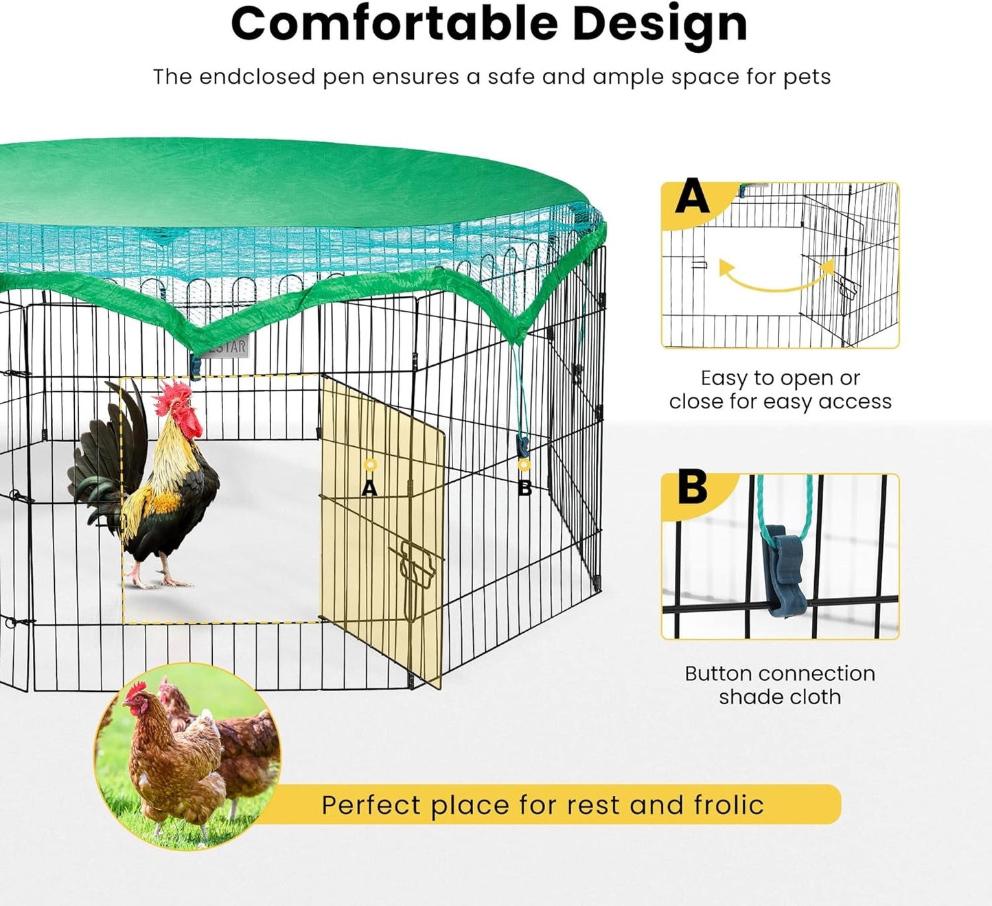 8 Panel Foldable Outdoor Metal Chicken Coop Run Pen w Cover Rabbit Duck Cat