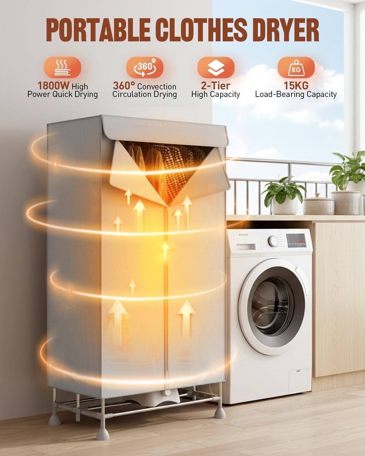 Electric Clothes Dryer Heated Airer Foldable Indoor Drying Rack Timer 1500W