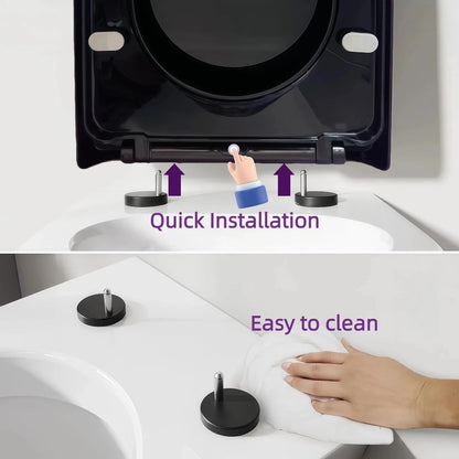 Black D Shape Toilet Seat Soft Close Quick Release Adjustable Hinges 46x36cm