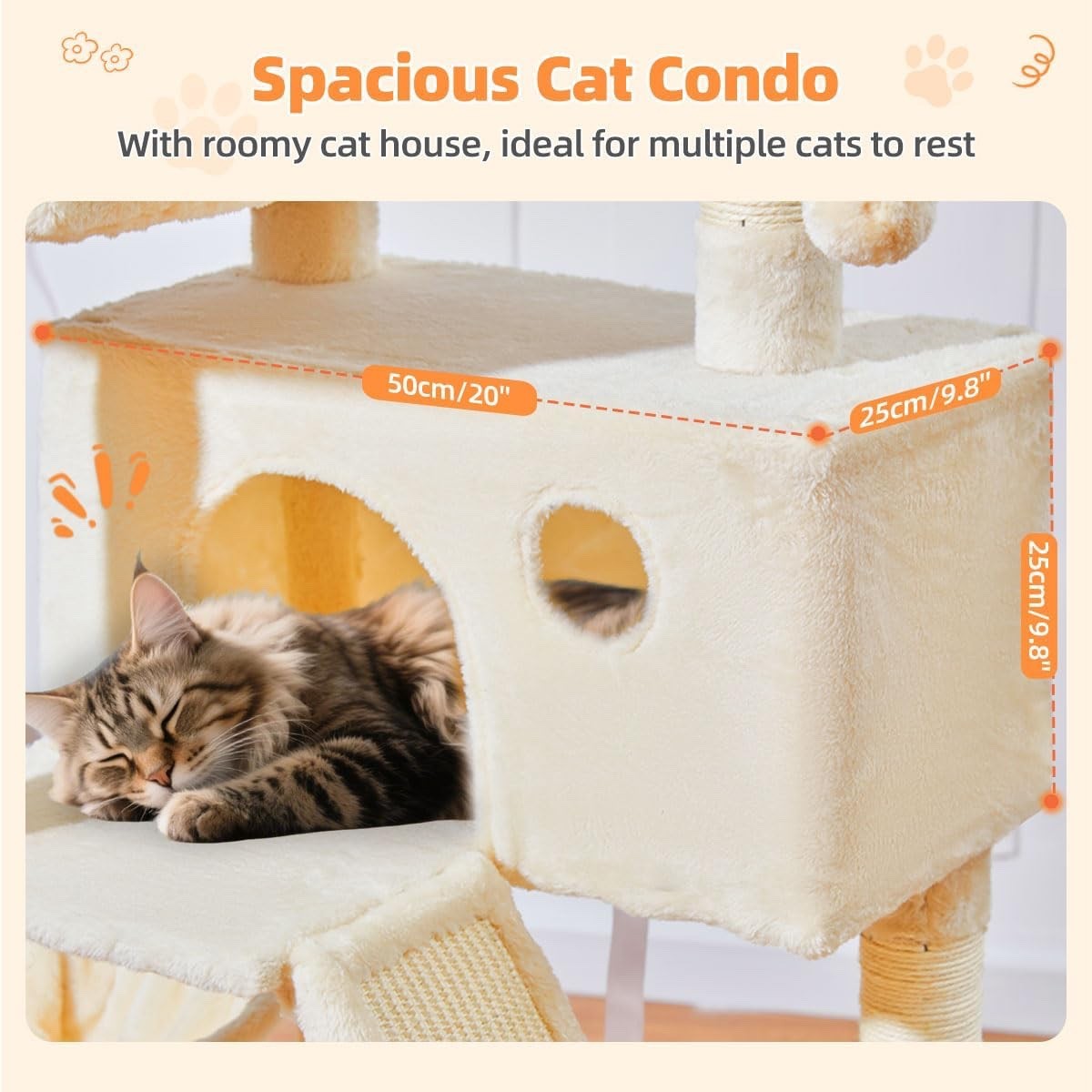 Cat Tree Scratching Tower 146cm Large Indoor Condo Hammock 8 Sisal Posts Beige