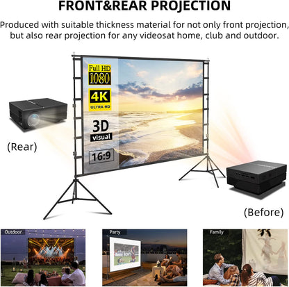 Projector Screen Stand Portable 150in 4K HD Anti-Crease Front Rear Garden Cinema