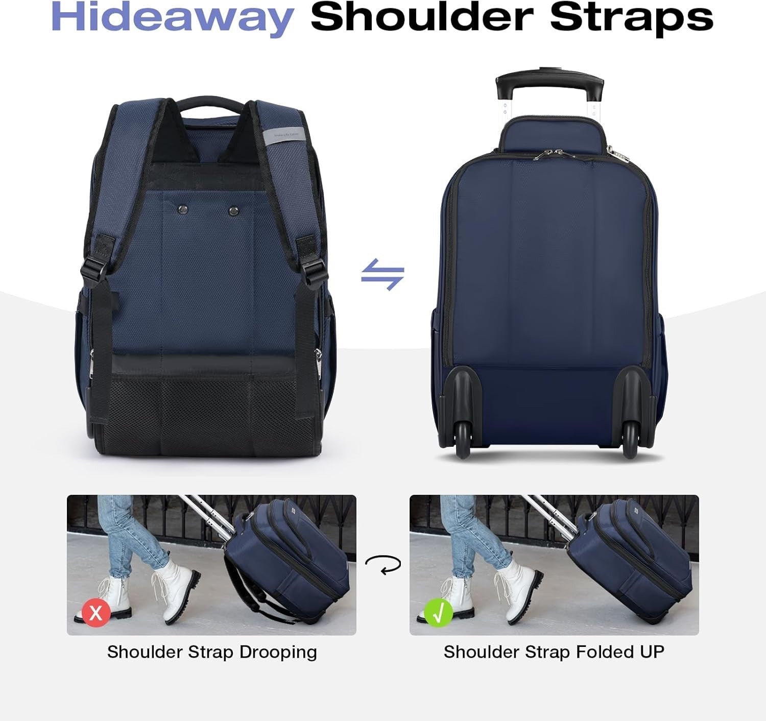 18” Rolling Laptop Bag Waterproof Wheeled Briefcase Travel Work Blue