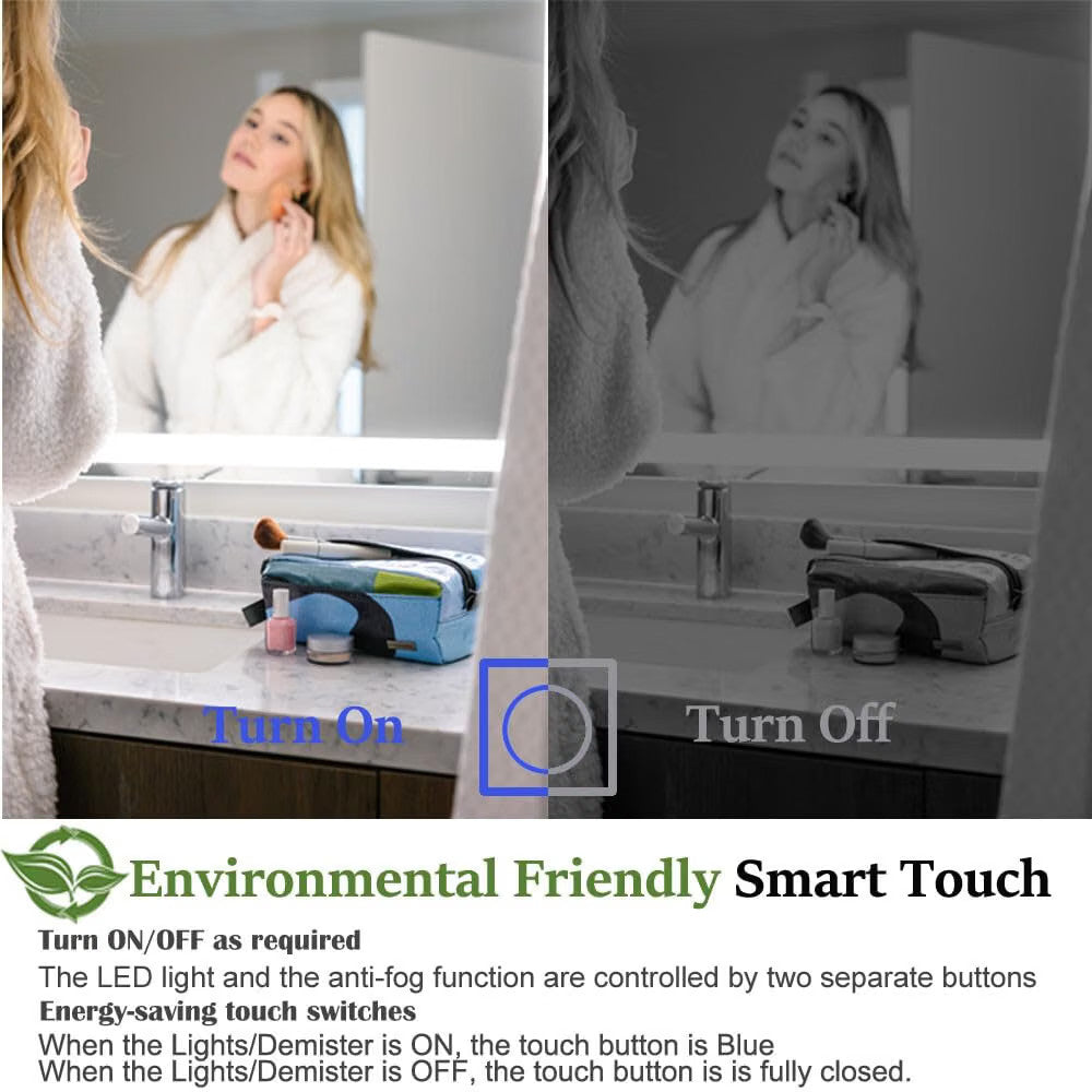 LED Bathroom Mirror Demister 100x60cm Dimmable 3 Colour Touch Memory Wall Mount