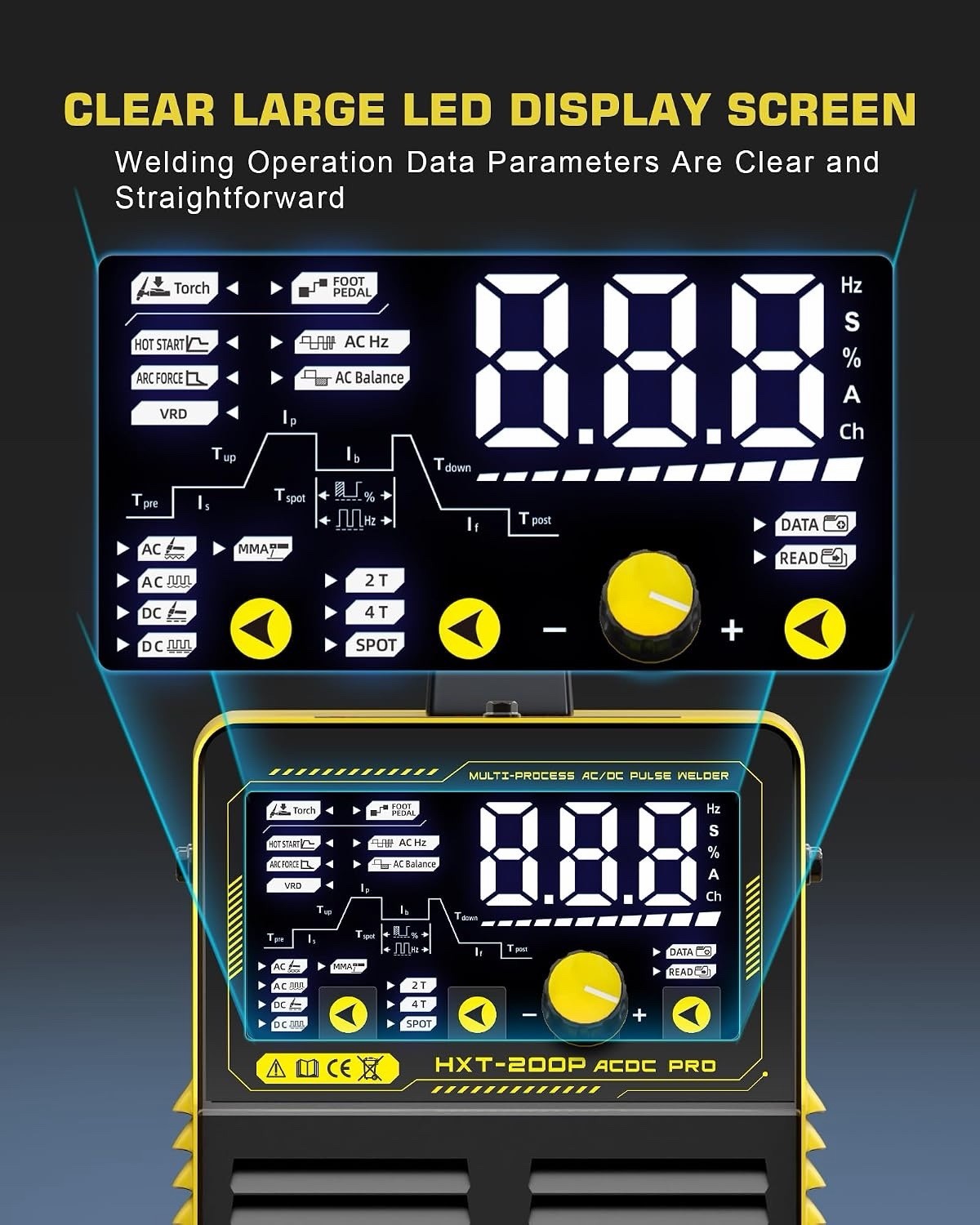 TIG Welder Welding Machine AC DC 200A Pulse 240V Yellow HXT200P Pro Inverter
